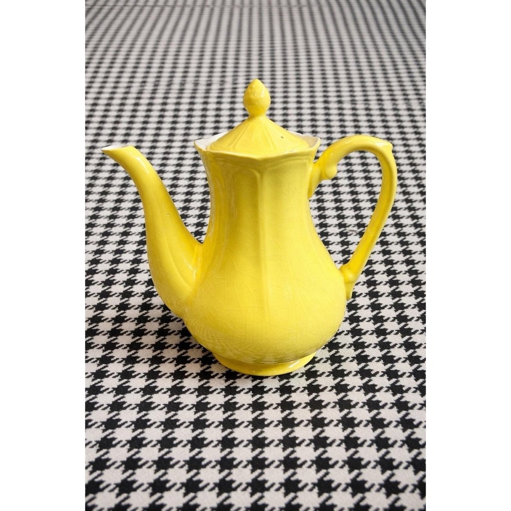 Vintage Ironstone Teapot Coffee Pot Lemon Yellow Federalist Pattern Decor Read